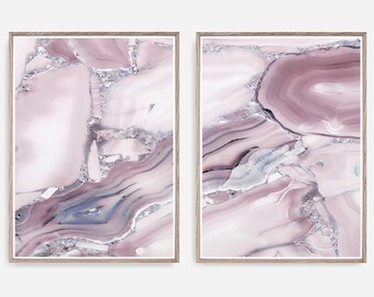 Agate Print, Mauve Wall Art, Set of 2 Prints, Marble Print, Mauve Decor, Office Decor, Modern Wall Art, Abstract Wall Art, Printable Art