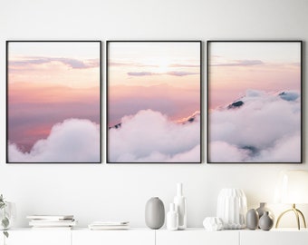 Sunset Clouds Prints, 3 Piece Wall Art, Digital Download, Prints Set of 3, Clouds Printable, Landscape Art, Printable Art, Sunset Print