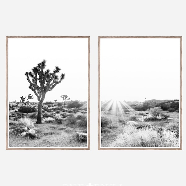 Ensemble d’impression de 2, Joshua Tree, Black White Wall Art, Landscape Print, Desert Print, Printable Wall Art, Téléchargement numérique