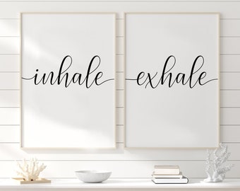 Inhale Exhale Printable, Inhale Exhale Wall Art, Set of 2 Prints, Inhale Exhale Print, Bedroom Decor, Yoga Gifts, Calming Prints, Printables