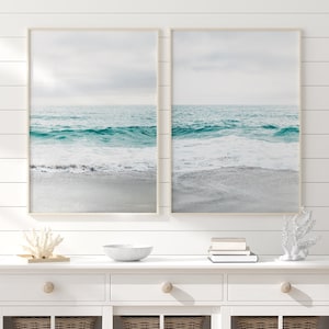 Impresión de océano verde azulado, juego de 2 impresiones, impresión fotográfica, decoración escandinava minimalista moderna, póster grande, descarga imprimible