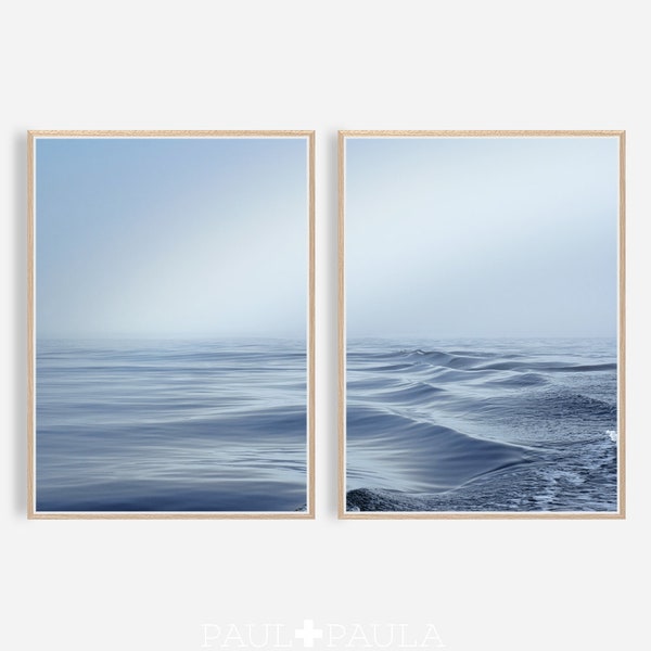 Blue Ocean Print, Print set of 2, Ocean Photography Print, Landscape Poster, Nordic Decor, Large Poster Art, Digital Download, Printable Art