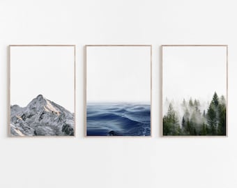 3er Set Drucke, Berg Ozean Wald Set, NaturDrucke, Naturfotografie, druckbare Kunst