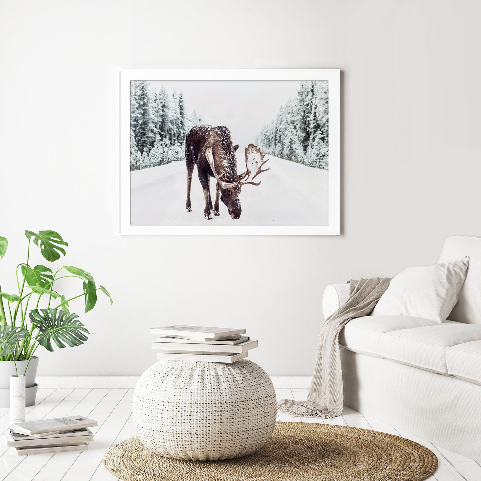 View of Moose Print Scandinavian Wall Art Christmas Decor Animal - Etsy