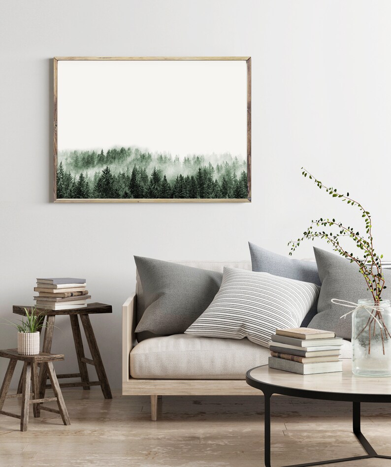 Minimalist Forest Print Minimalist Wall Art Foggy Forest Etsy