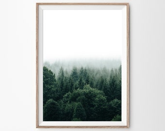 Impression forêt minimaliste, art mural minimaliste, impression forêt, impression forêt verte, impression nature, décoration d'intérieur moderne, art mural forêt