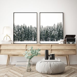 Snowy Pine Trees, Print Set of 2, Winter Forest Photography, 2 Piece ...