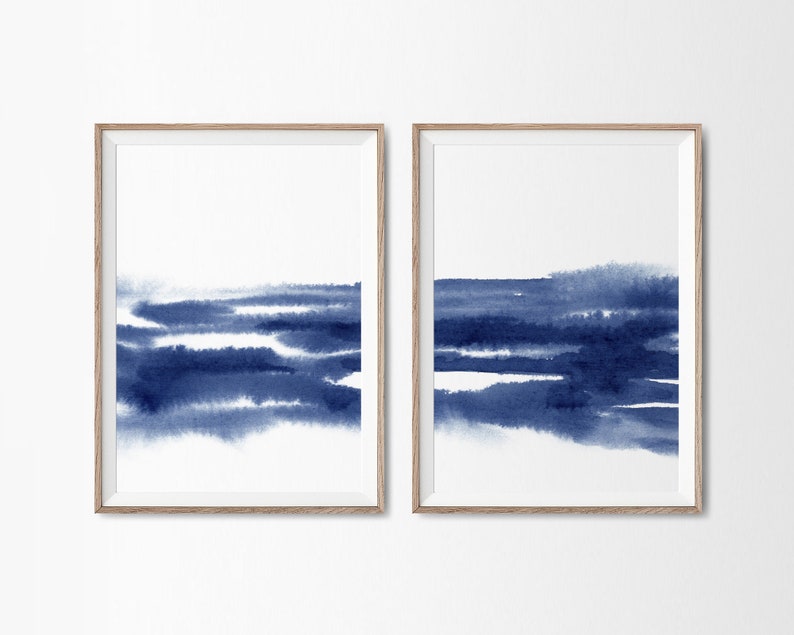 Set of 2 Blue White Wall Art Abstract Art Printable Blue | Etsy
