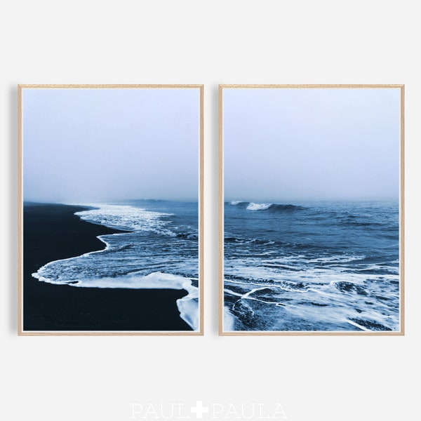 Blue Ocean Print, Print set of 2, Ocean Photography Print, Landscape Poster, Nordic Decor, Large Poster Art, Digital Download, Printable Art