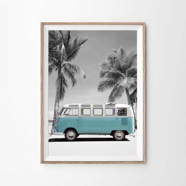 VW Campervan, VW T1 Samba, Van Print, Campervan Gift, Van Wall Art, Retro Print, Digital Download