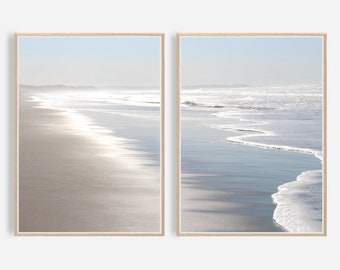 Beach Photography, Ocean Print, Printable Wall Art, Coastal Decor, Digital Download, Sea Water Ocean, Pastel Silver and Blue, Beach Coastal