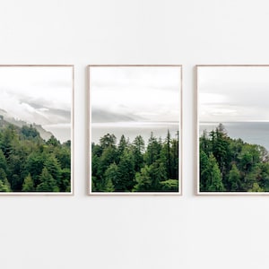 Set of 3 Prints, Forest at the Ocean Set, Scandinavian Decor, Printable Art