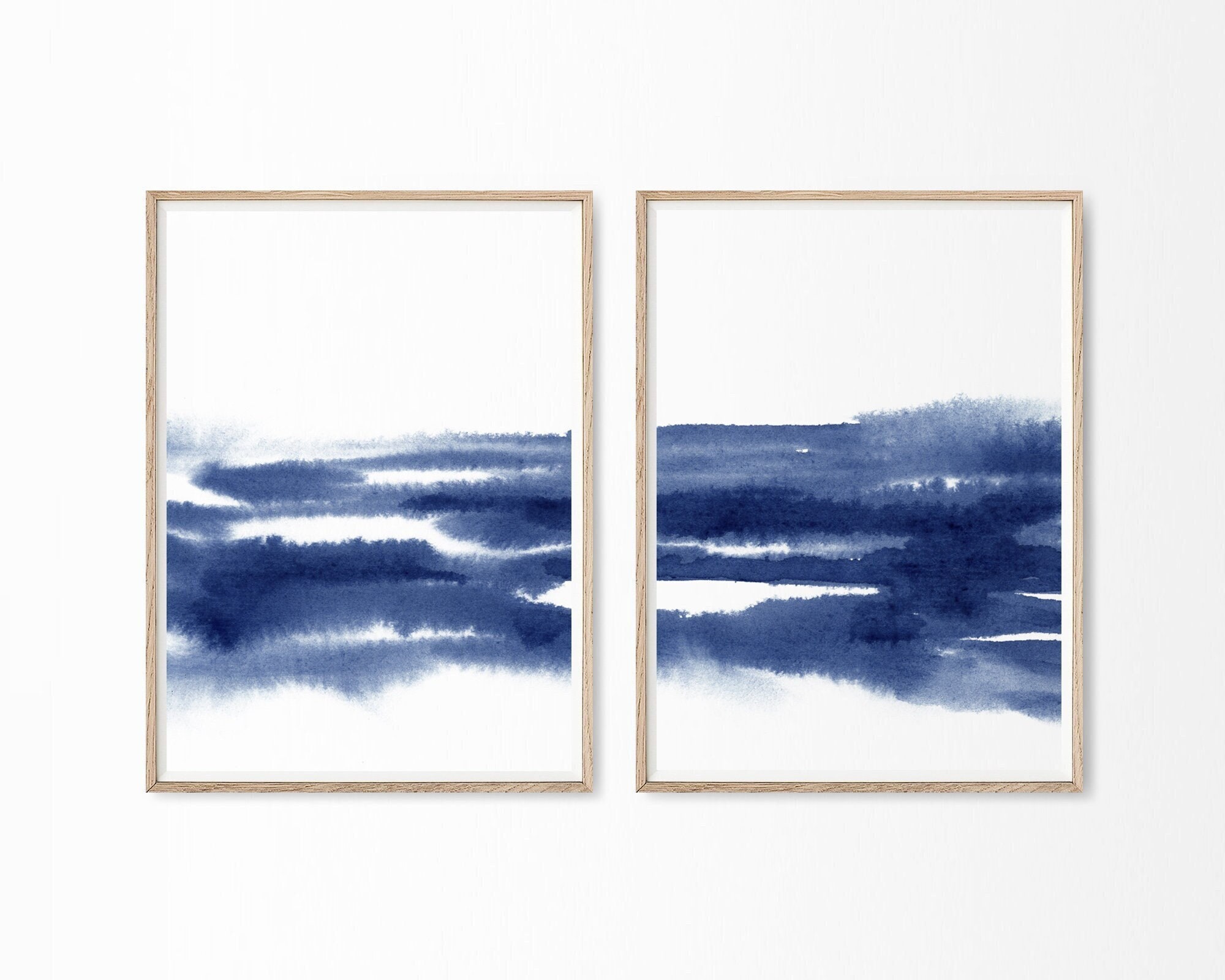 Set of 2 Blue White Wall Art Abstract Art Printable Blue - Etsy
