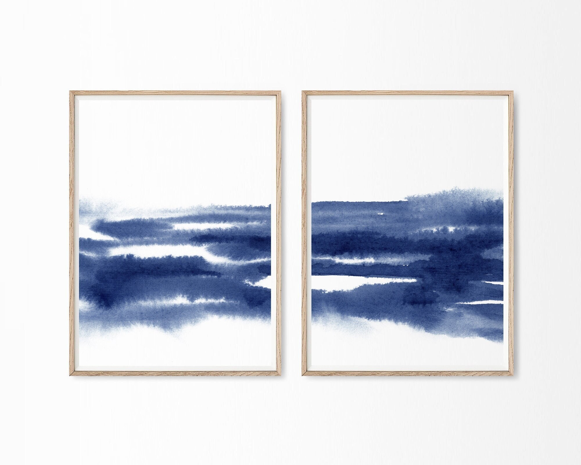 Set of 2 Blue White Wall Art Abstract Art Printable Blue Etsy