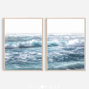 Ocean Art Prints, Ocean Waves Print, Set of 2, Coastal Wall Art, Sea Print, Waves Prints, Printable Art, Large Poster Set, Download Set of 2