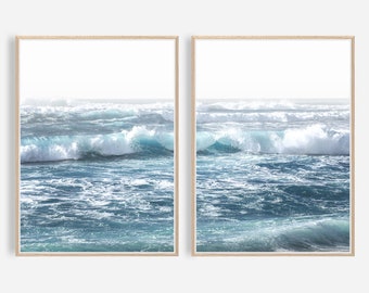 Ocean Art Prints, Ocean Waves Print, Set of 2, Coastal Wall Art, Sea Print, Waves Prints, Printable Art, Large Poster Set, Download Set of 2