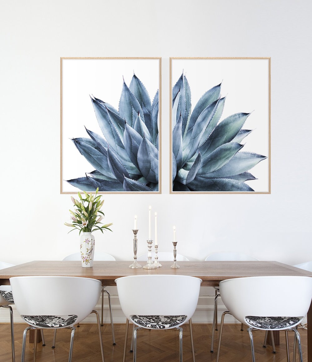 Succulent Print Blue Wall Art Print Set Succulent Prints | Etsy