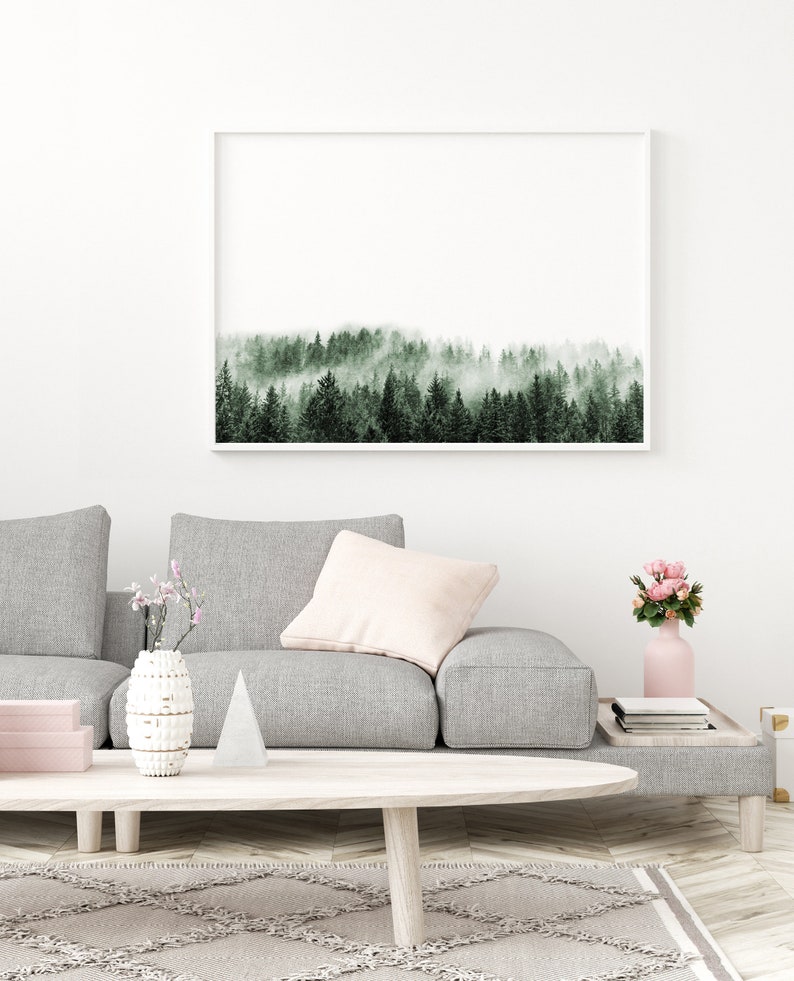 Minimalist Forest Print Minimalist Wall Art Foggy Forest Etsy