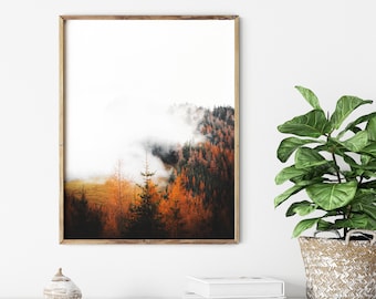 Minimalist Forrest Print, Minimalist Wall Art, Mountain Forrest Print, Autumn Forrest Printable, Nature Prints, Nordic Wall Art