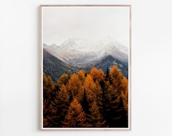 Autumn Forest Print, Mountains Print, Minimalist Wall Art, Fall Forest Print, Forest Printable, Forest Mountain, Modern Home Decor, Wall Art