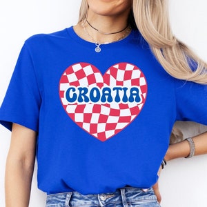 Croatia Heart Women&#39;s Shirt, Lijepa Hrvatska Srce Majica, Cute Hrvatica Croatian Checkered Soccer Clothes Tshirt, Hrvatski Nogomet Odjeca