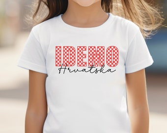 Idemo Hrvatska KIDS Croatian Checkers Shirt, Boys Girls Croatia Soccer Tshirt Djeca Hrvatski Nogomet Majica Poklon Euro Football Fan Clothes