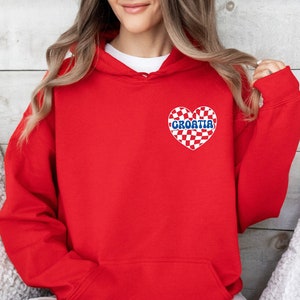 Croatia Heart Hoodie, Crvena Plava Hrvatska Jakna, Srce Hrvatski Nogomet Dzemper, Checkered Croatian Soccer Clothes, Unisex Pullover Jacket