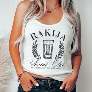Rakija Social Club Tank Top, Funny Balkan Drinking Shirt, Cute Serbia Bosnia Croatia Macedonia Albania Women&#39;s Alcohol Gift, Majica Poklon