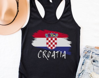 Croatia Flag Tank Top, Cute Croatian Girl Outfit, Hrvatska Zastava Souvenir Soccer Gear, Nogomet Majica Gift Hrvatica Europe Football Fan