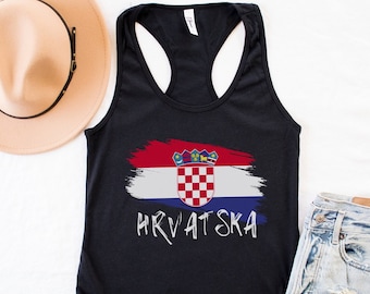 Hrvatska Flag Tank Top, Cute Croatia Girl Outfit, Hrvatska Zastava Souvenir Soccer Gear, Nogomet Majica Gift Hrvatica Europe Football Fan