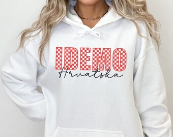 Idemo Hrvatska Dzemper, Croatia Checkered Hoodie, Croatian Soccer Fan Clothes, Nogomet Jakna Poklon Europe Soccer Hrvatksi Vatreni Outfit