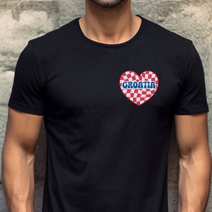 Croatia Heart Shirt, Hrvatska Srca Majica, Retro Checkered Croatian Men&#39;s Flag Tshirt, Europe Soccer Tee, Muski Hrvatski Nogomet Odjeca