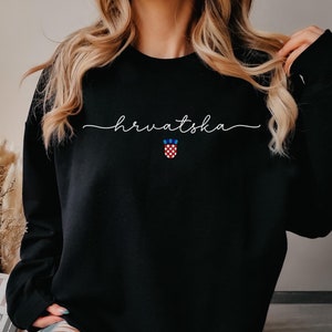 Hrvatska Cursive Sweatshirt, Croatian Flag Sweater Gift, Hrvatski Grb Nogomet Odjeća, Croatia Coat of Arms Clothes, Zastava Džemper Poklon