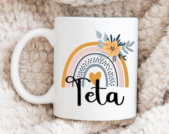 Balkan Teta Coffee Mug Gift, Boho Rainbow Aunt Mug, Bosnia Croatia Serbia Coffee Cup, Bosna Hrvatska Srbija Salica Solja Soljica Poklon