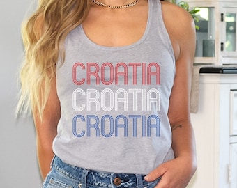 Retro Cool Croatia Soccer Tank Top, Women's Croatian Football Fan Gear, Hrvatska Nogomet Majica, Poklon za Hrvatica Europe Football HNS