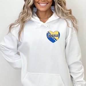 Bosnian Flag Heart Hoodie, Cool Bosnian Sweatshirt, BiH Clothes Gift, Bosna i Hercegovina Srce Džemper, Bosanski Fudbal Poklon, Balkan Pride