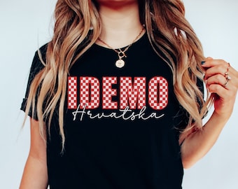 Idemo Hrvatska Majica, Croatian Soccer Fan Shirt, Cute Croatia Red Checkers Football Tshirt, Hrvatski Nogomet Odjeca, Vatreni