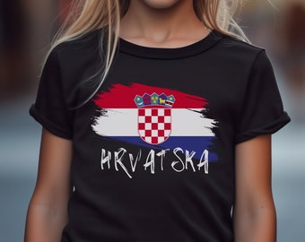 Hrvatska Flag Kids T-Shirt, Hrvatska Zastava Djeca Majica, Croatia Fudbal Nogomet Soccer Football Clothes Balkan Youth Boys Girls Shirt