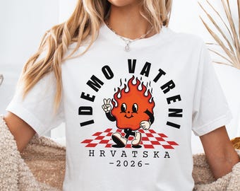 Idemo Vatreni Cartoon Fire Shirt, Croatia Soccer 2026 Tee, Hrvatska Nogomet Majica