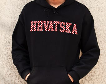 Hrvatska Checkers Hoodie, Croatian Red and White Checks Soccer Sweatshirt, Hrvatski Nogomet Džemper