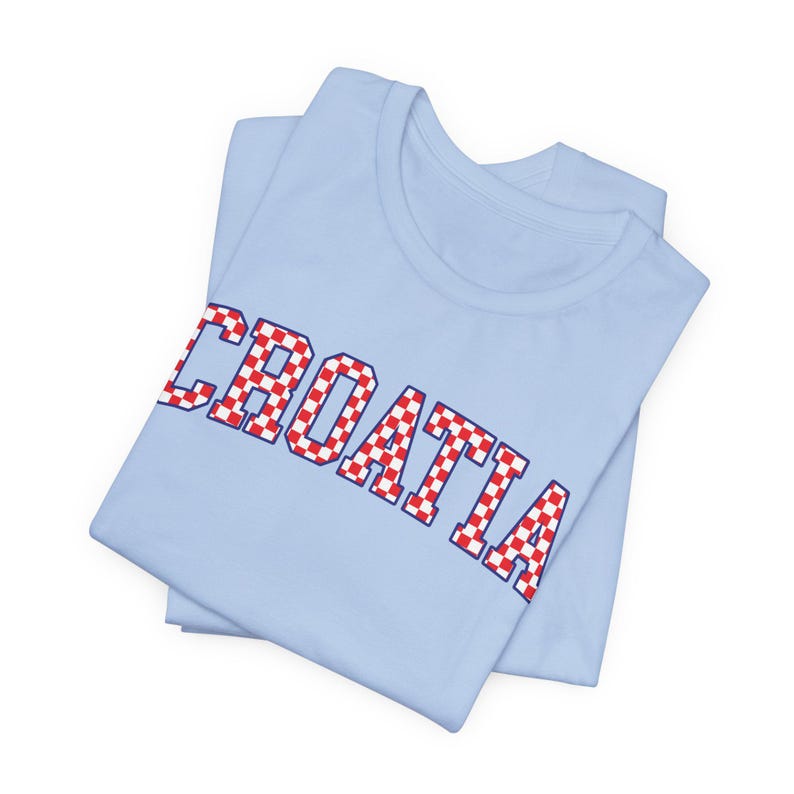 Croatia Checkers Shirt, Croatian Red and White Checks Soccer Tee, Hrvatska Nogomet Majica Baby Blue