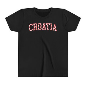 Croatia Checkers Kids Shirt, Croatian Red White Checks Soccer Tee, Hrvatska Djeca Nogomet Majica Black