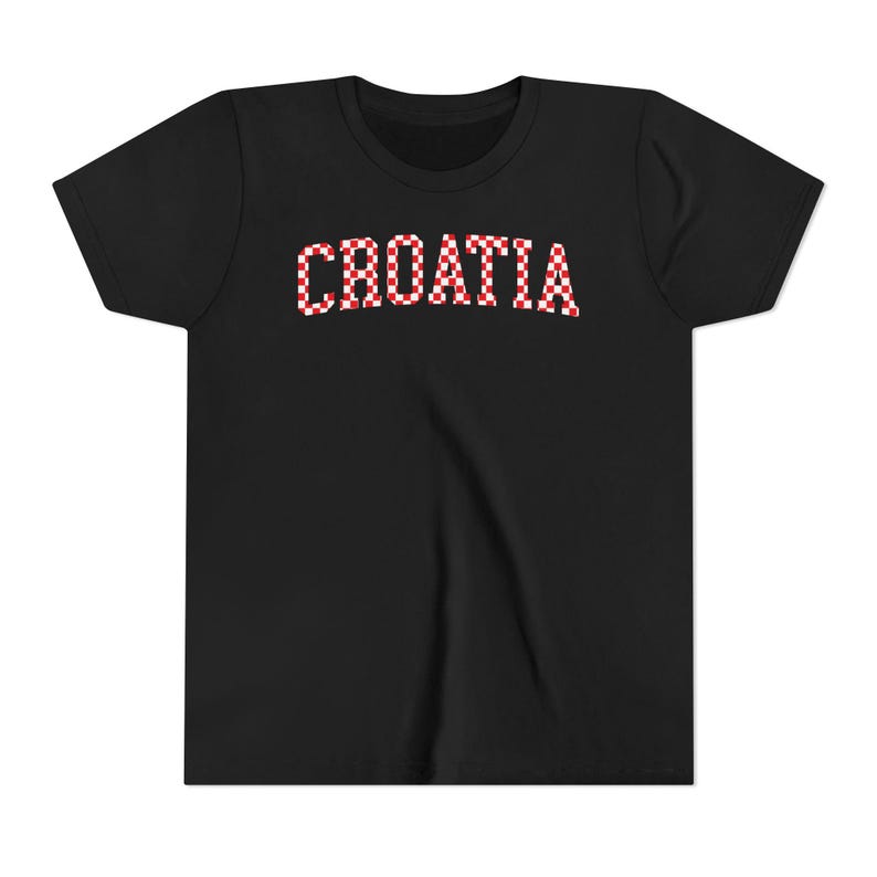 Croatia Checkers Kids Shirt, Croatian Red White Checks Soccer Tee, Hrvatska Djeca Nogomet Majica Black