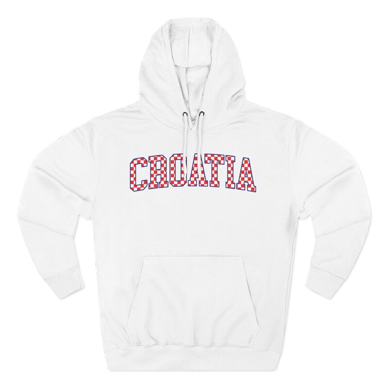 Croatia Checkers Hoodie, Croatian Red and White Checks Soccer Sweatshirt, Hrvatska Nogomet Džemper White