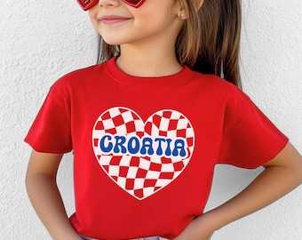 Croatia Heart Kids Shirt, Boys Girls Retro Croatian Soccer Tshirt, Djeca Hrvatski Nogomet Majica Poklon, Croatia Football Fan Clothes Gift