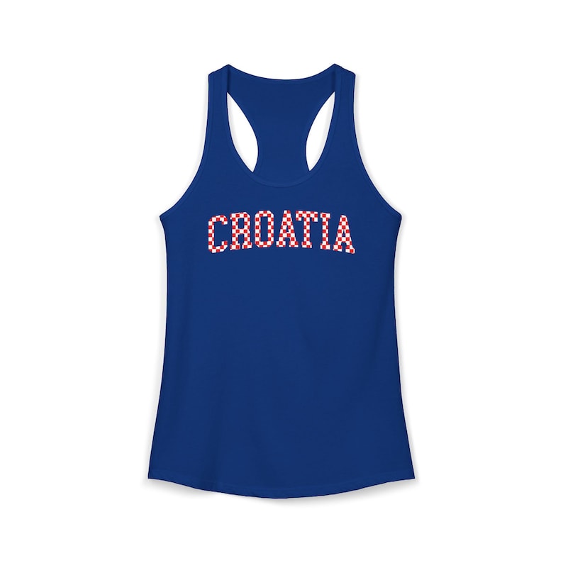 Croatia Checkers Tank Top, Croatian Red and White Checks Soccer Shirt, Hrvatska Nogomet Majica Solid Royal
