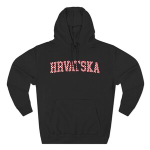 Hrvatska Checkers Hoodie, Croatian Red and White Checks Soccer Sweatshirt, Hrvatski Nogomet Džemper Black