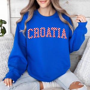 Croatia Checkers Sweatshirt, Croatian Red and White Checks Soccer Outfit, Hrvatska Nogomet Džemper bild 3