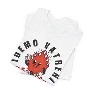Camiseta Idemo Vatreni Cartoon Fire, camiseta Croacia Soccer 2026, Hrvatska Nogomet Majica White