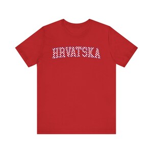Hrvatska Checkers Shirt, Croatian Red and White Checks Soccer Tee, Hrvatski Nogomet Majica Red